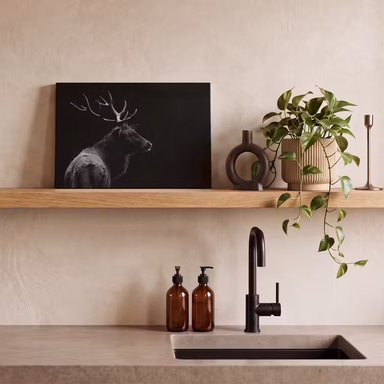 Hert - Zwart - Portret - Gewei - Dieren canvas 2cm klein -sfeer6