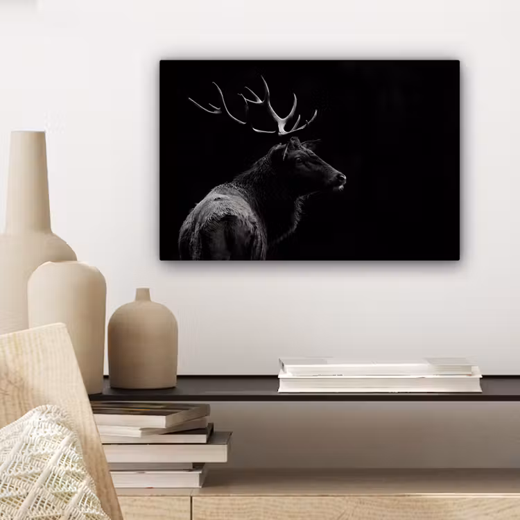 Hert - Zwart - Portret - Gewei - Dieren canvas 2cm klein -closeup_print_DE