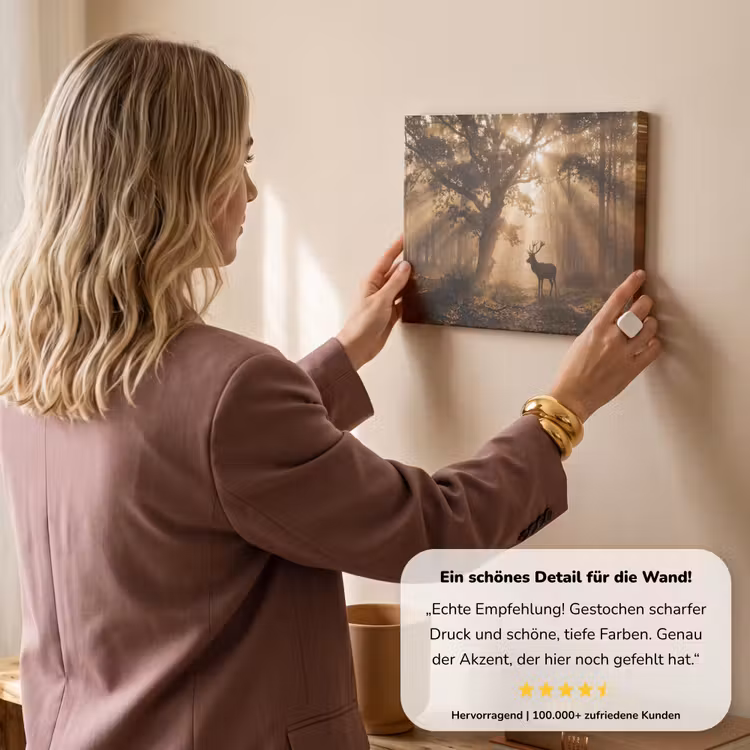Hert - Bos - Mistig - Natuur - Goud canvas 2cm klein -sfeer3