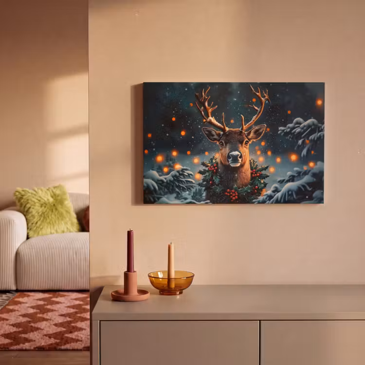 Hert - Kerst - Winter - Sneeuw - Kerstkrans canvas 2cm klein -sfeer1
