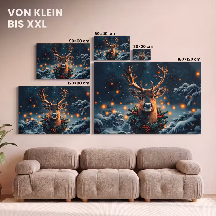 Hert - Kerst - Winter - Sneeuw - Kerstkrans canvas 2cm klein -Xsfeer8_DE
