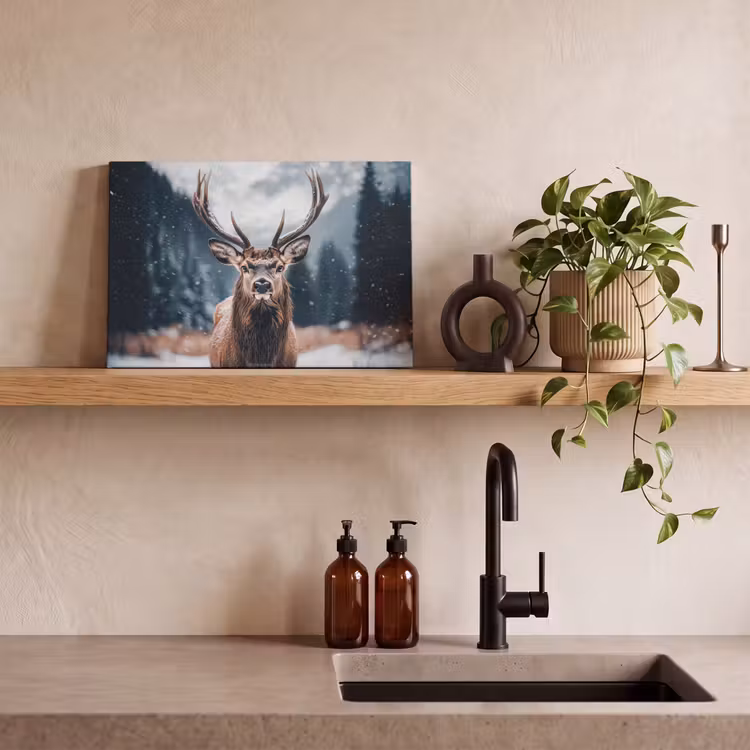 Hert - Winter - Hertenkop - Sneeuw - Gewei canvas 2cm klein -sfeer3
