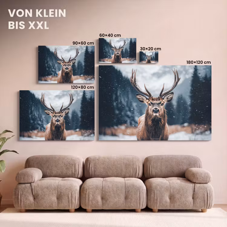Hert - Winter - Hertenkop - Sneeuw - Gewei canvas 2cm klein -Xsfeer8_DE