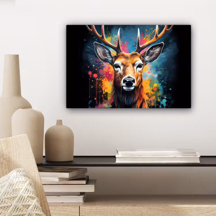 Hert - Graffiti - Dieren - Kleuren canvas 2cm klein -closeup_print_DE