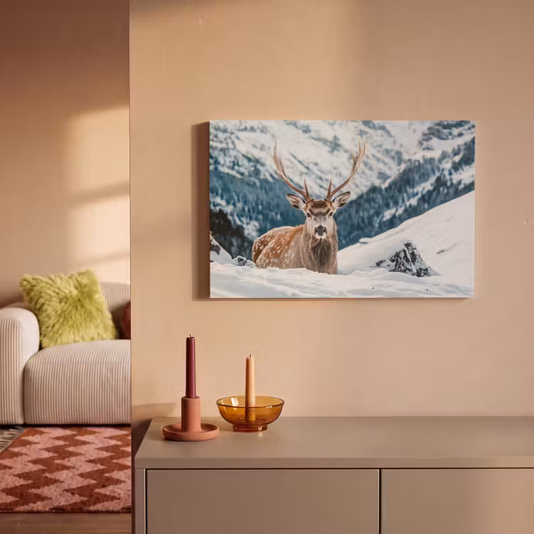 Hert - Landschap - Winter - Natuur - Dieren - Bergen canvas 2cm klein -sfeer1