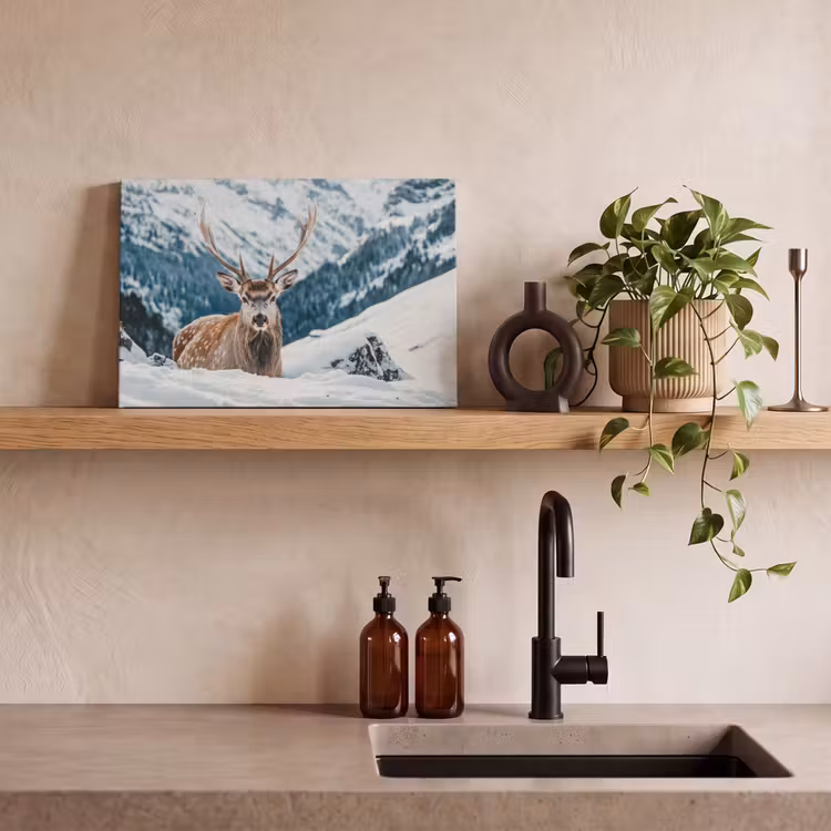 Hert - Landschap - Winter - Natuur - Dieren - Bergen canvas 2cm klein -sfeer3