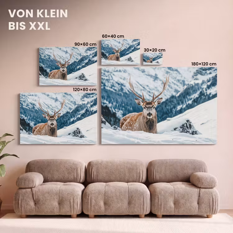 Hert - Landschap - Winter - Natuur - Dieren - Bergen canvas 2cm klein -Xsfeer8_DE