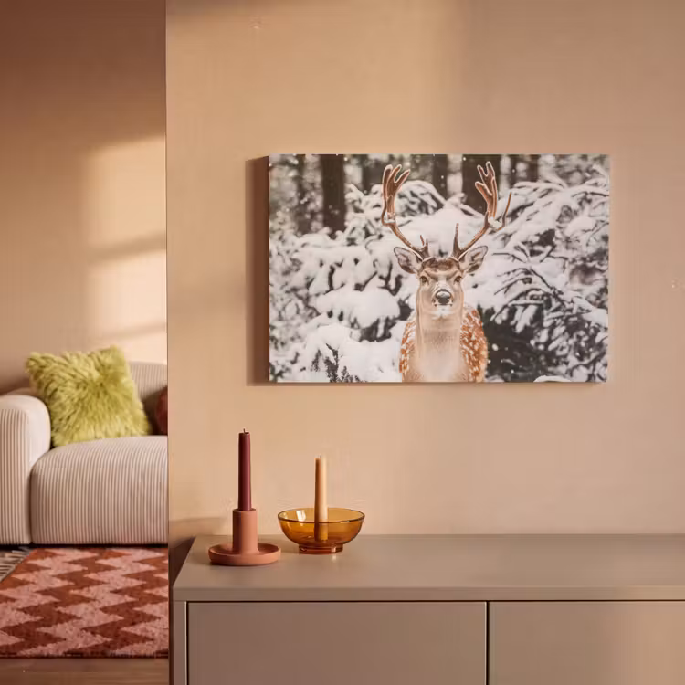 Hert - Sneeuw - Winter - Bos - Dieren canvas 2cm klein -sfeer1