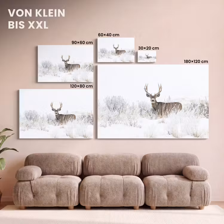 Hert - Winter - Sneeuw - Dieren - Seizoenen - Wit canvas 2cm klein -Xsfeer8_DE