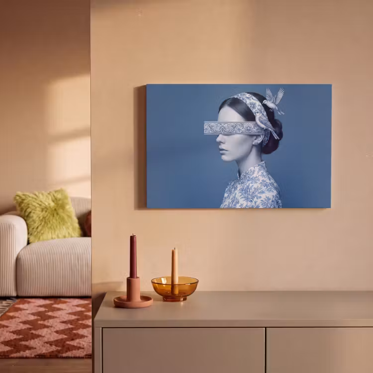 Portret - Klassiek - Wit - Blauw canvas 2cm klein -sfeer1