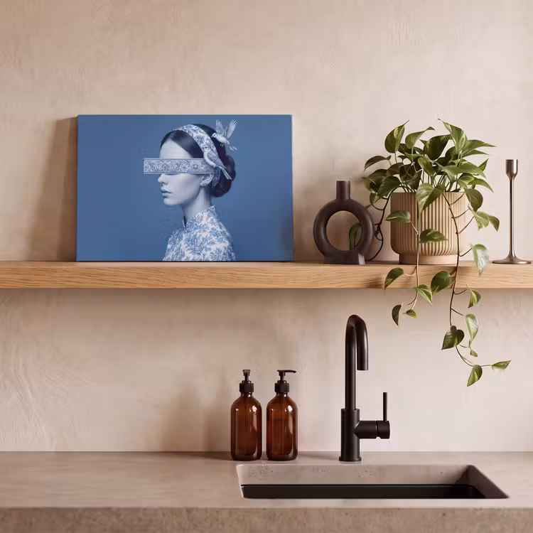 Portret - Klassiek - Wit - Blauw canvas 2cm klein -sfeer3