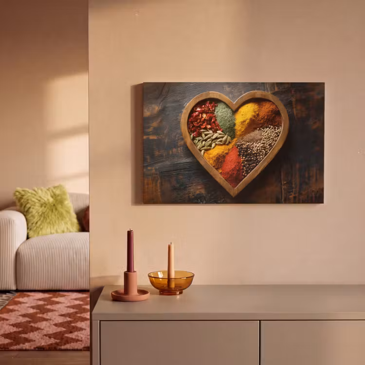 Houten - Hart - Kleurrijke - Specerijen canvas 2cm klein -sfeer1