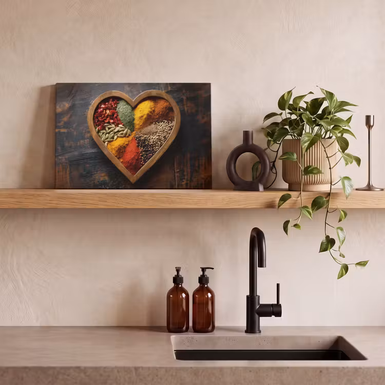 Houten - Hart - Kleurrijke - Specerijen canvas 2cm klein -sfeer3