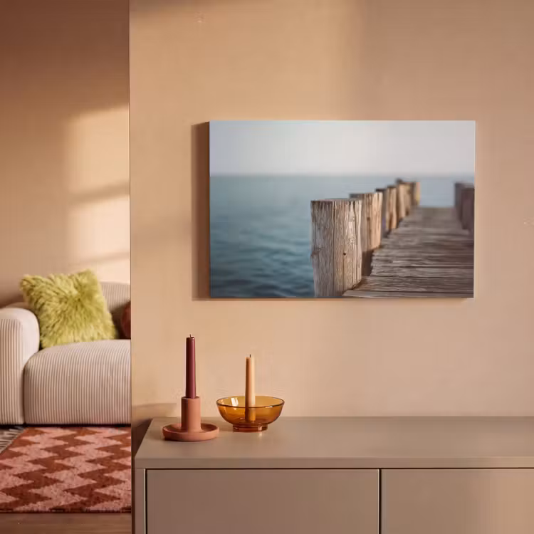 Houten steiger - Helderblauwe lucht canvas 2cm klein -sfeer1
