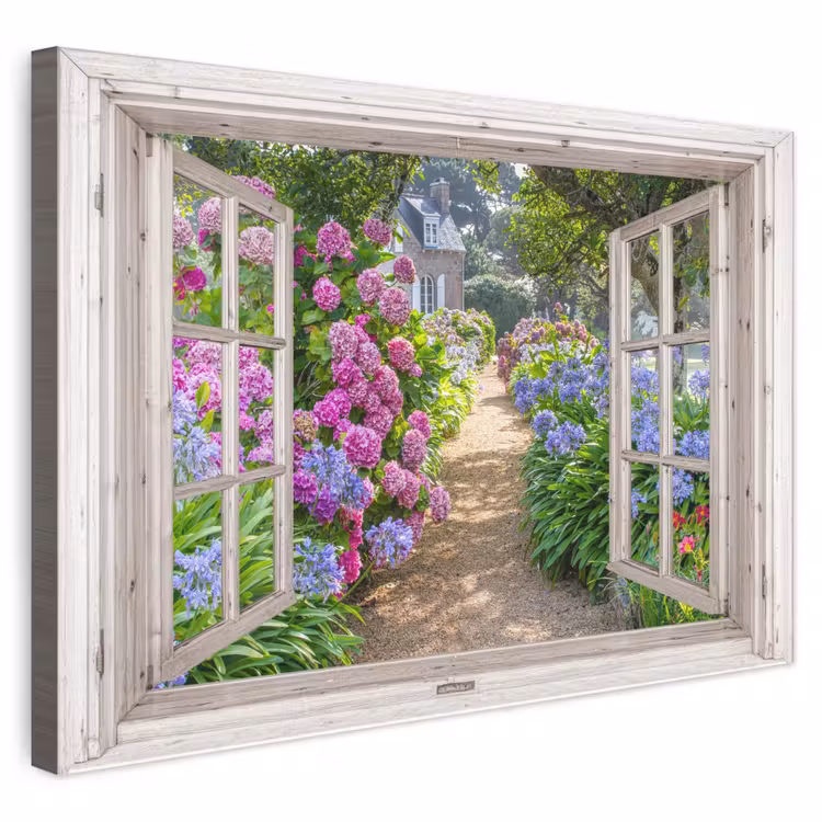Hortensia - Doorkijk - Bloemen - Zomer - Paars - Pad canvas 2cm klein -z3d