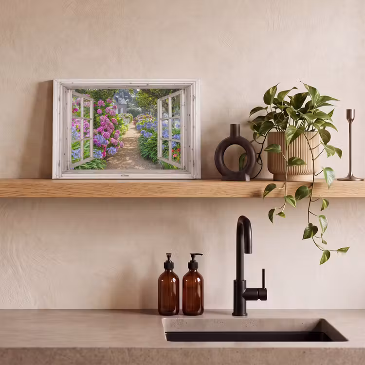 Hortensia - Doorkijk - Bloemen - Zomer - Paars - Pad canvas 2cm klein -Xsfeer7_DE