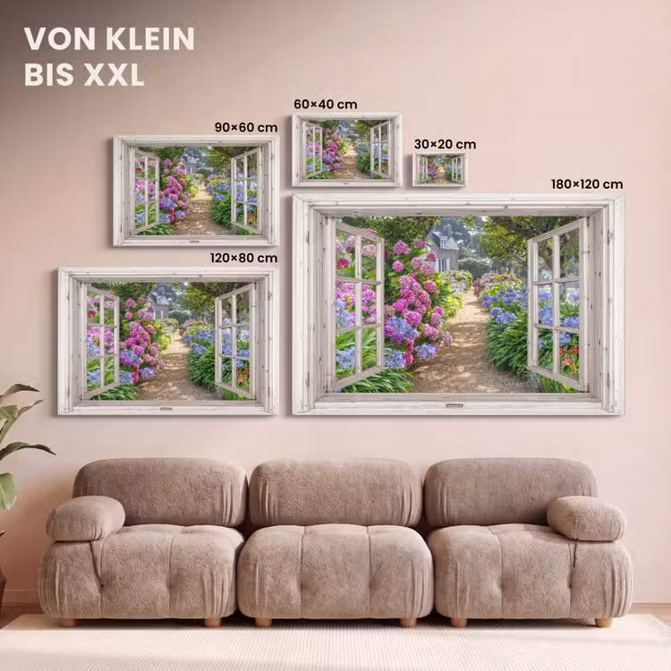 Hortensia - Doorkijk - Bloemen - Zomer - Paars - Pad canvas 2cm klein -Xsfeer8_DE