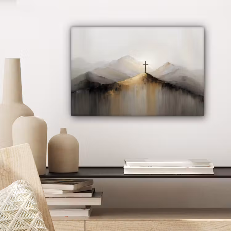 Heuvels - Abstract - Kruis - Christendom canvas 2cm klein -sfeer6