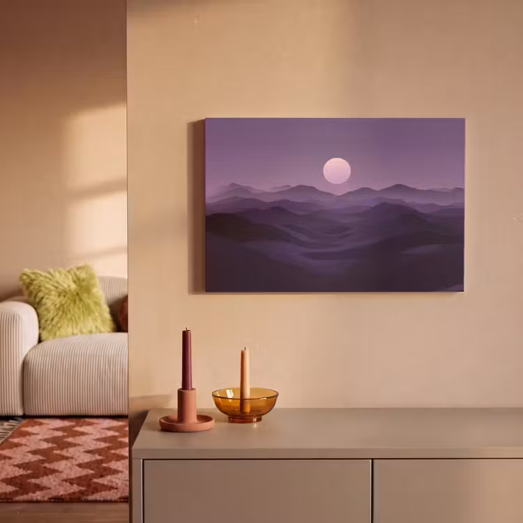 Heuvels - Paars - Mist - Zon canvas 2cm klein -sfeer1