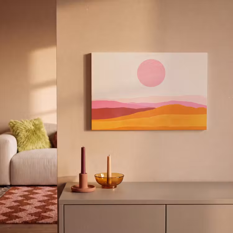 Heuvels - Oranje - Zon - Abstract canvas 2cm klein -sfeer1