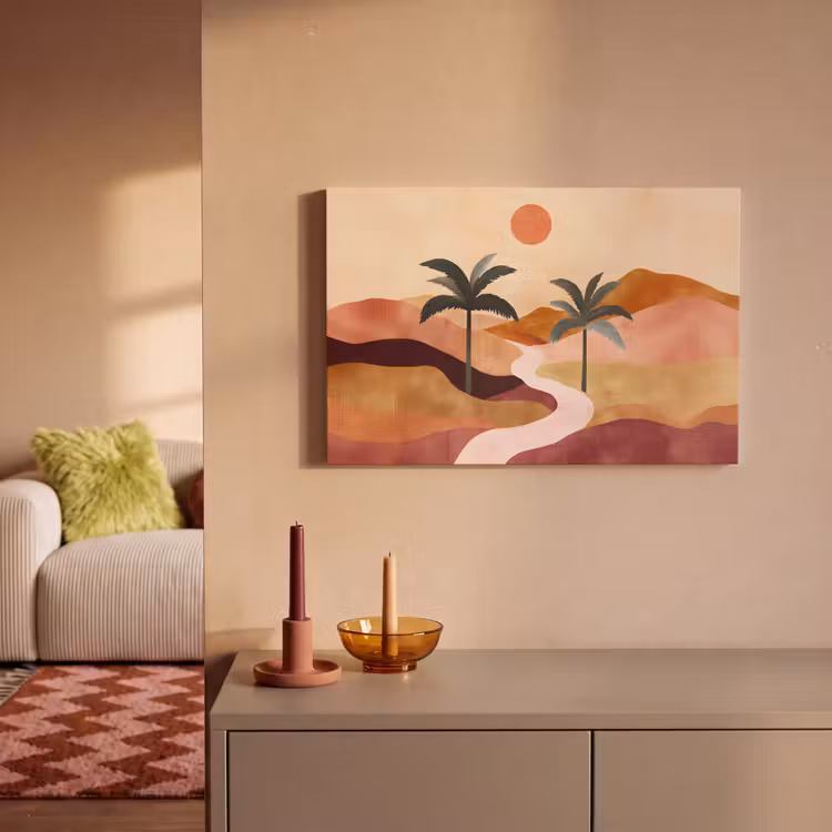 Heuvels - Palmbomen - Abstract canvas 2cm klein -sfeer1