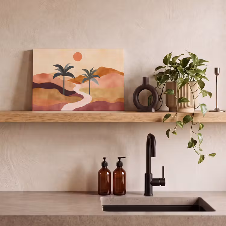 Heuvels - Palmbomen - Abstract canvas 2cm klein -sfeer3