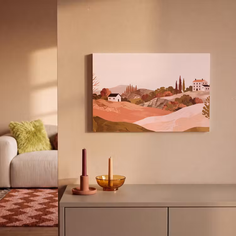 Heuvellandschap - Grafisch - Terracotta canvas 2cm klein -sfeer1
