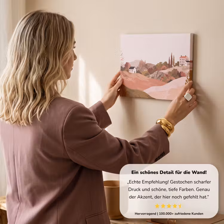 Heuvellandschap - Grafisch - Terracotta canvas 2cm klein -sfeer3