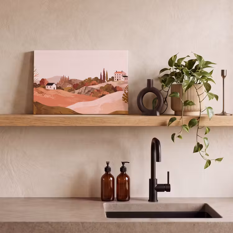 Heuvellandschap - Grafisch - Terracotta canvas 2cm klein -closeup_print_DE