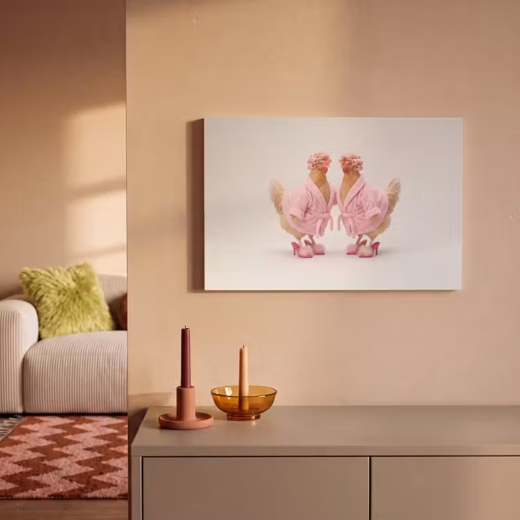 Kippen - Badjas - Krukspelden - Hakken canvas 2cm klein -sfeer1
