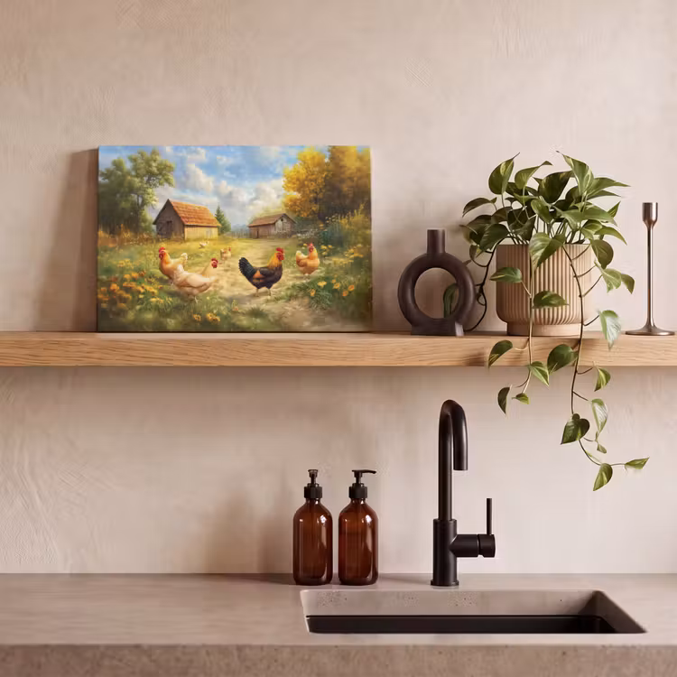 Kippen - Landelijke rust - Natuur canvas 2cm klein -sfeer3