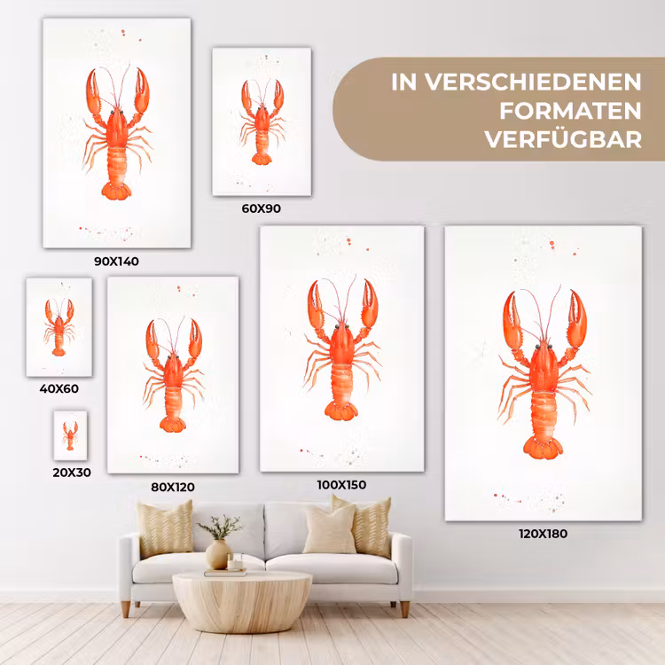 Kreeft - Waterverf - Aquarel - Oranje canvas 2cm klein -uniquesellingpoint_afwerking-onlywow_DE