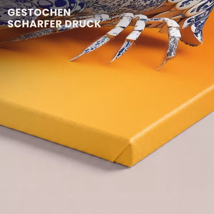 Kreeft - Delftsblauw - Schild - Stoer - Oranje canvas 2cm klein -closeup_print_DE