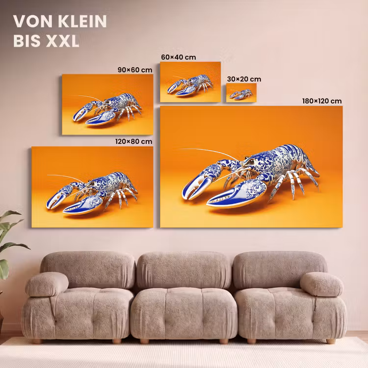 Kreeft - Delftsblauw - Schild - Stoer - Oranje canvas 2cm klein -Xsfeer8_DE