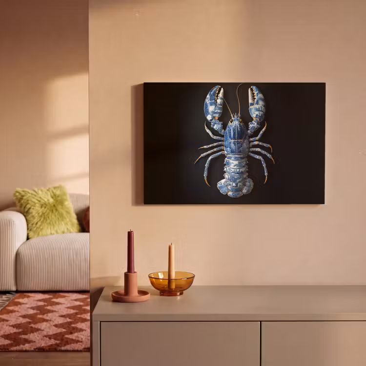 Kreeft - Delftsblauw - Schild - Stoer canvas 2cm klein -sfeer1