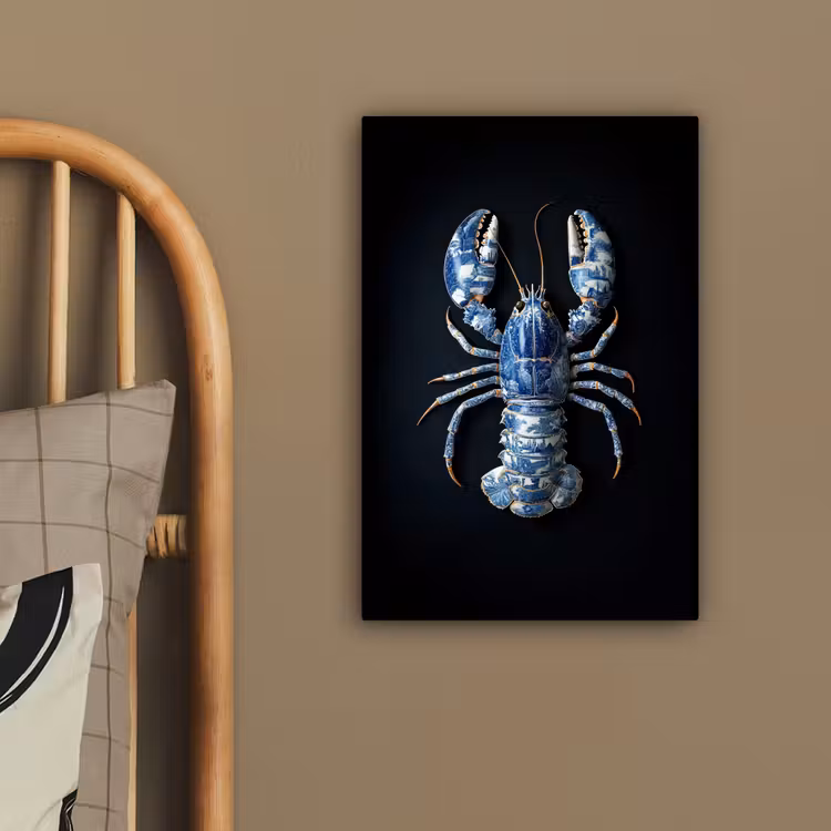 Kreeft - Delftsblauw - Schild - Stoer canvas 2cm klein -closeup_print_DE