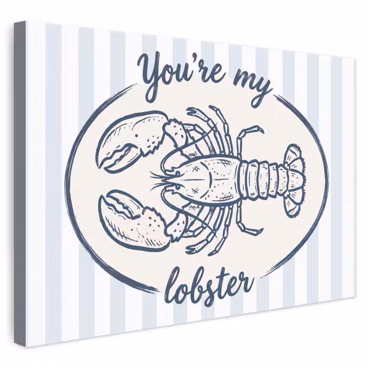 Kreeft - Illustratie - Liefde - Blauw - Decoratie canvas 2cm klein -3d