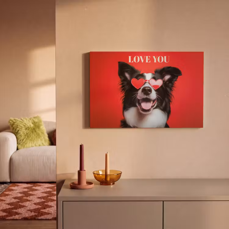Hond - Hartjesbril - Loveyou - Rood canvas 2cm klein -sfeer1