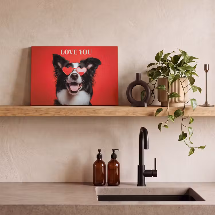 Hond - Hartjesbril - Loveyou - Rood canvas 2cm klein -sfeer3