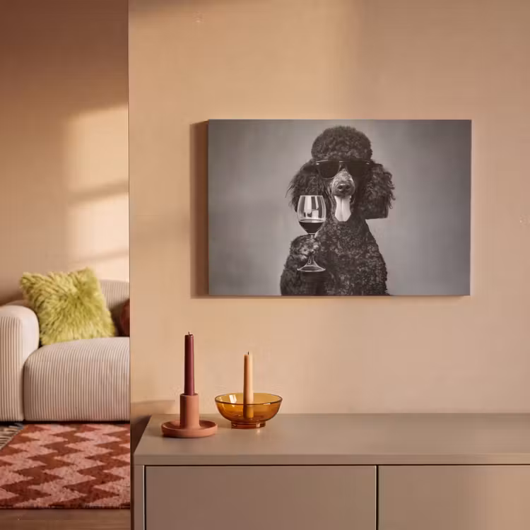 Hond - Krullen - Zonnebril - Wijn canvas 2cm klein -sfeer1