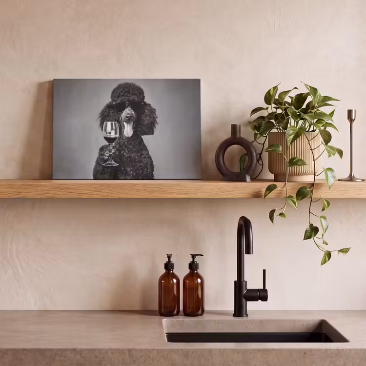 Hond - Krullen - Zonnebril - Wijn canvas 2cm klein -sfeer3