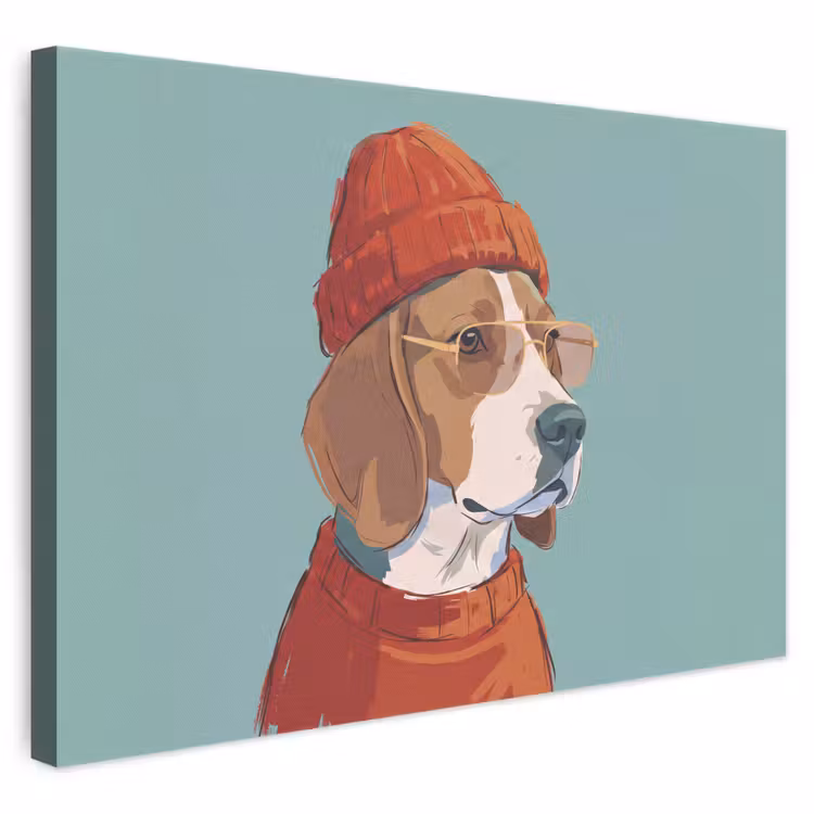 Hond - Beanie - Zonnebril - Dieren - Modern canvas 2cm klein -3d