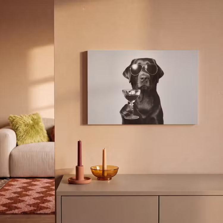 Hond - Zwart - Wijnglas - Zonnebril canvas 2cm klein -sfeer1
