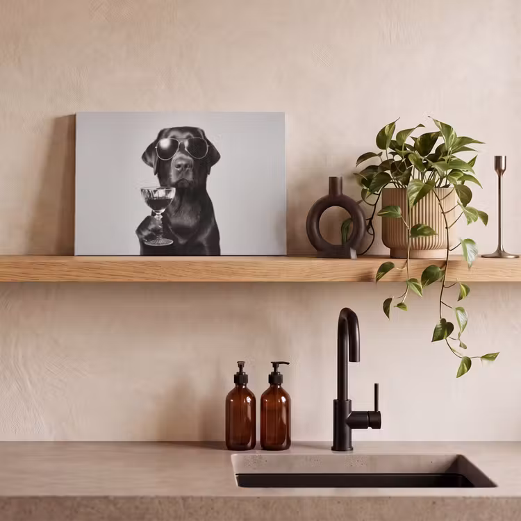 Hond - Zwart - Wijnglas - Zonnebril canvas 2cm klein -sfeer3