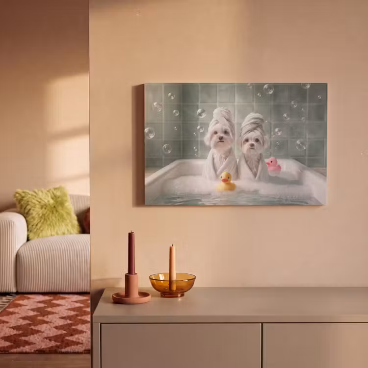 Hondjes - Badkuip - Badeendjes - Handdoeken canvas 2cm klein -sfeer1