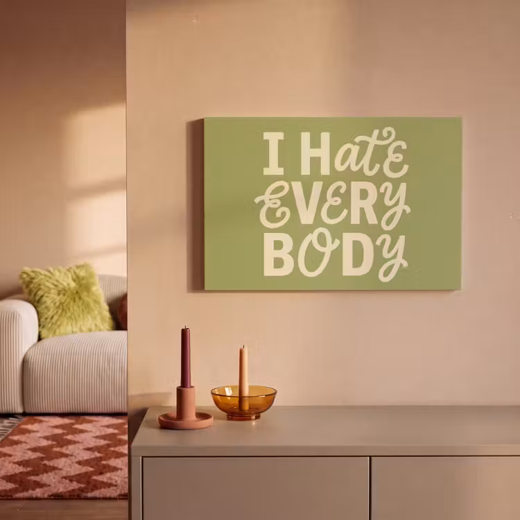 I hate everybody - Groen - Retro canvas 2cm klein -sfeer1