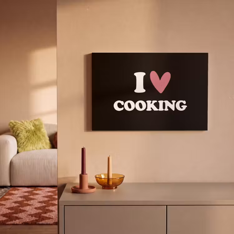 I love cooking - Koken - Hartje - Kookliefhebber - Kok - Spreuken canvas 2cm klein -sfeer1