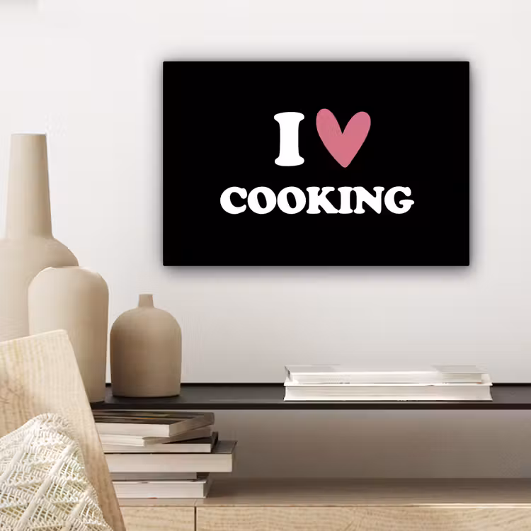I love cooking - Koken - Hartje - Kookliefhebber - Kok - Spreuken canvas 2cm klein -sfeer6