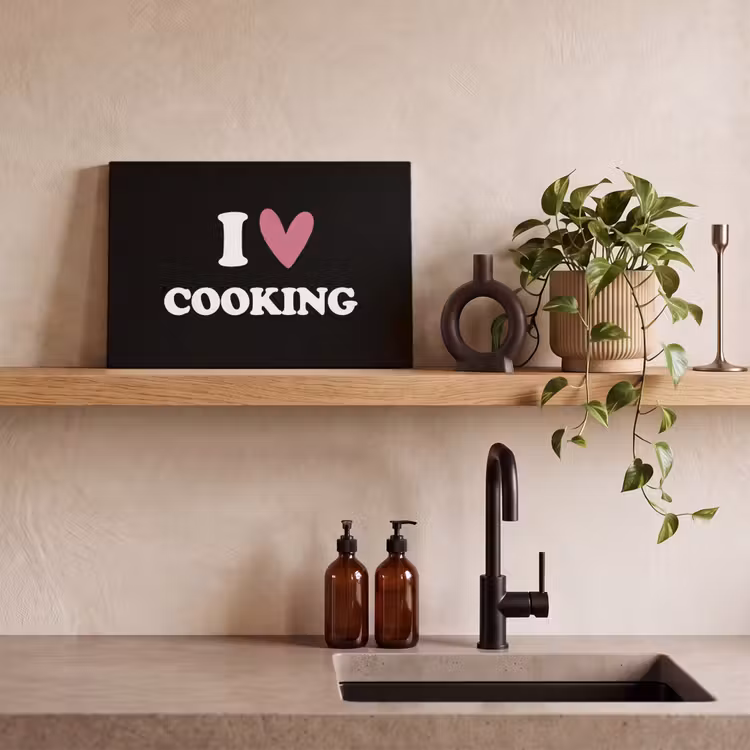 I love cooking - Koken - Hartje - Kookliefhebber - Kok - Spreuken canvas 2cm klein -sfeer3