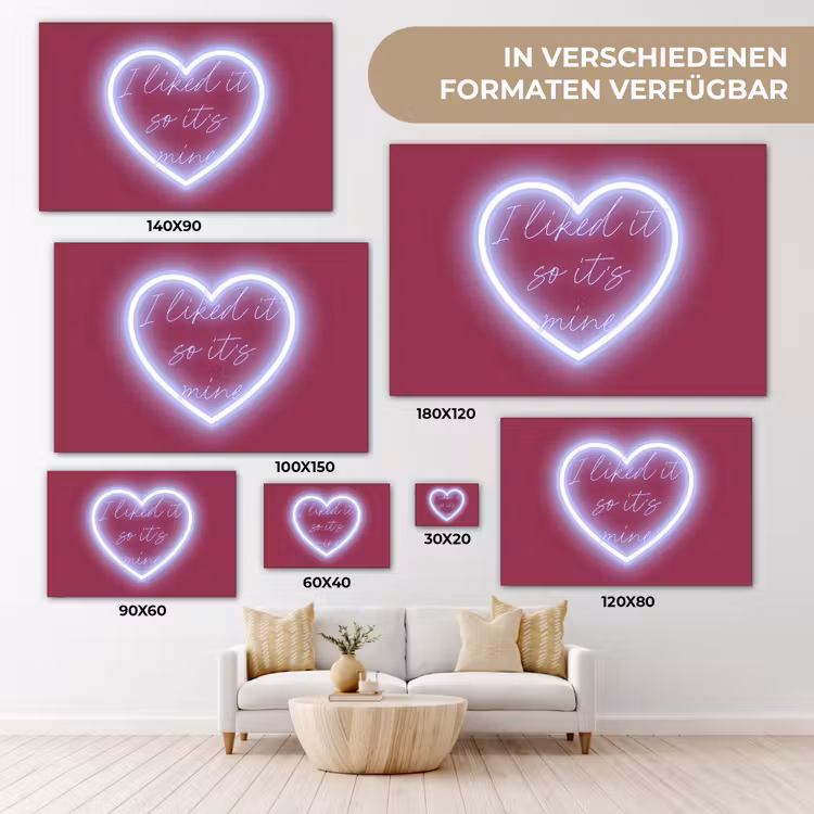 I liked it so it's mine - Neon hart - Roze canvas 2cm klein -Xsfeer8_DE